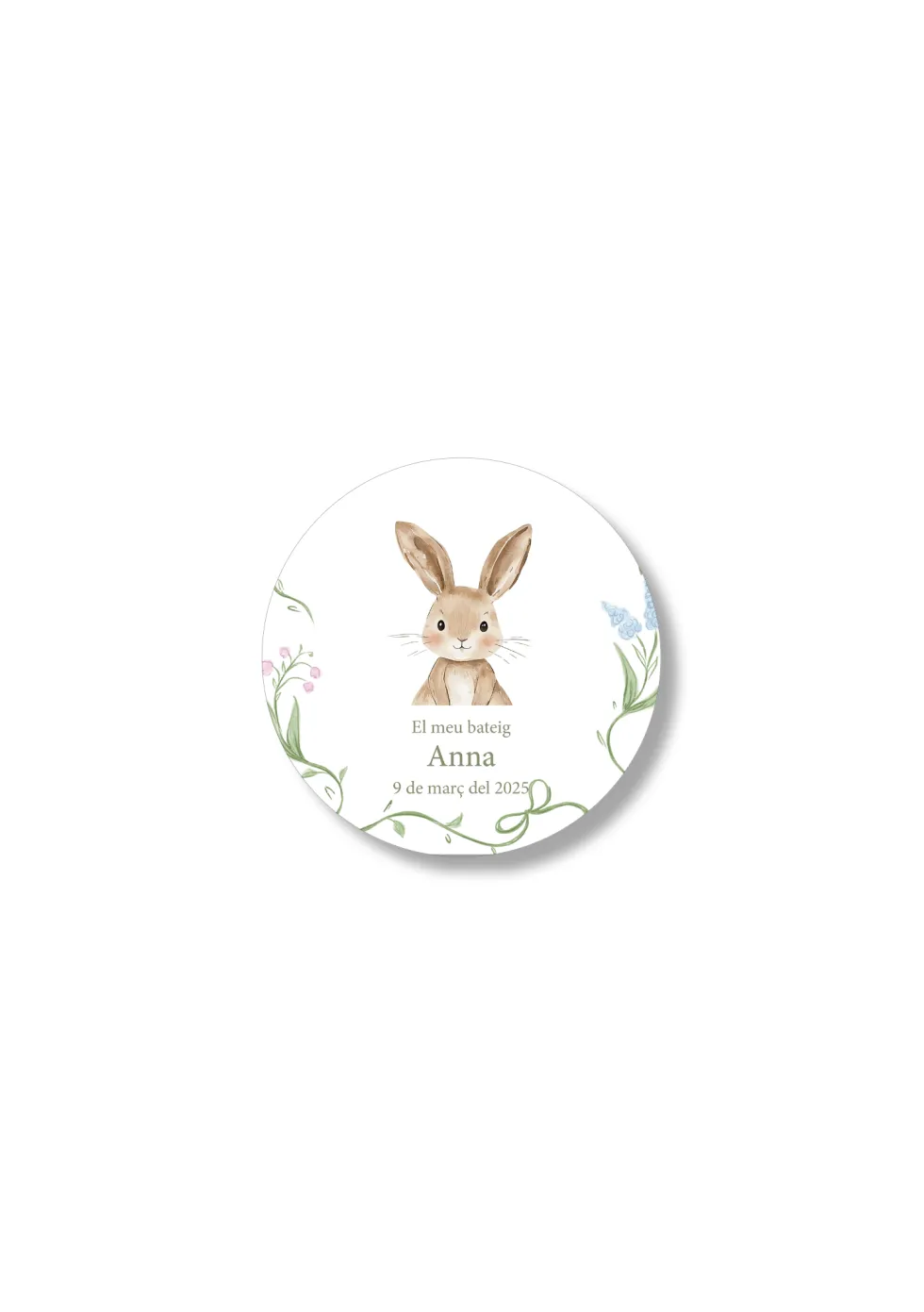 Adhesivos bautizo personalizables Flores Animales. 60 mm de diámetro.