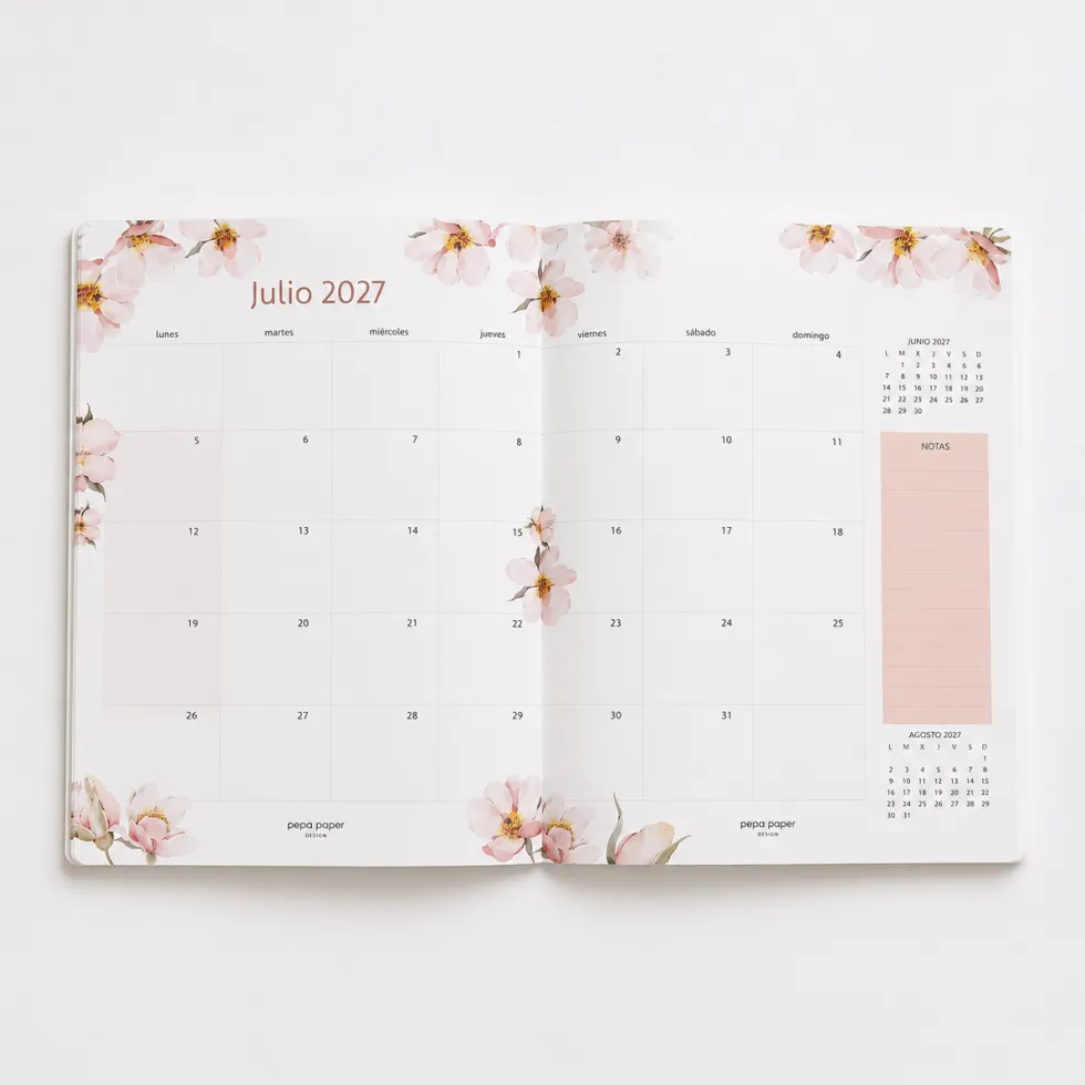 Agenda Mensual 2026-27 Castellano - 16 meses - Soft Magnolia