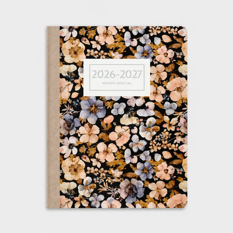 Agenda Mensual 2026-27 Català - 16 mesos - Pressed Flowers Light