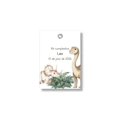 Etiqueta personalizable con motivos de dinosaurios. Tamaño 55x80 mm.