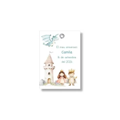 Etiqueta personalizable con motivos de princesas y príncipes. Tamaño 55x80 mm.