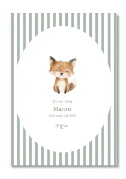 Lámina bautizo personalizable Bienvenida Rayas Animales.Tamaño A5.