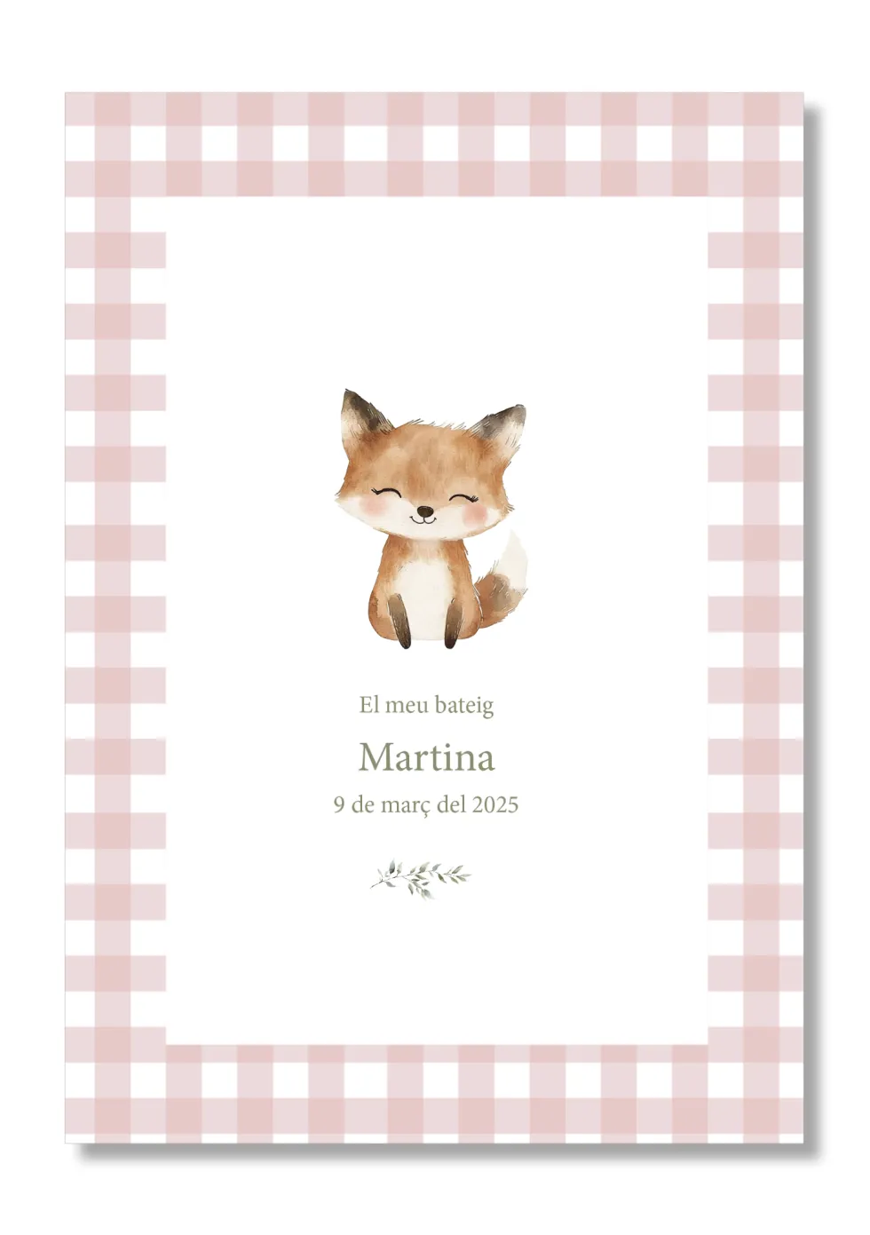 Lámina bautizo personalizable Bienvenida Vichy Animales.Tamaño A5.