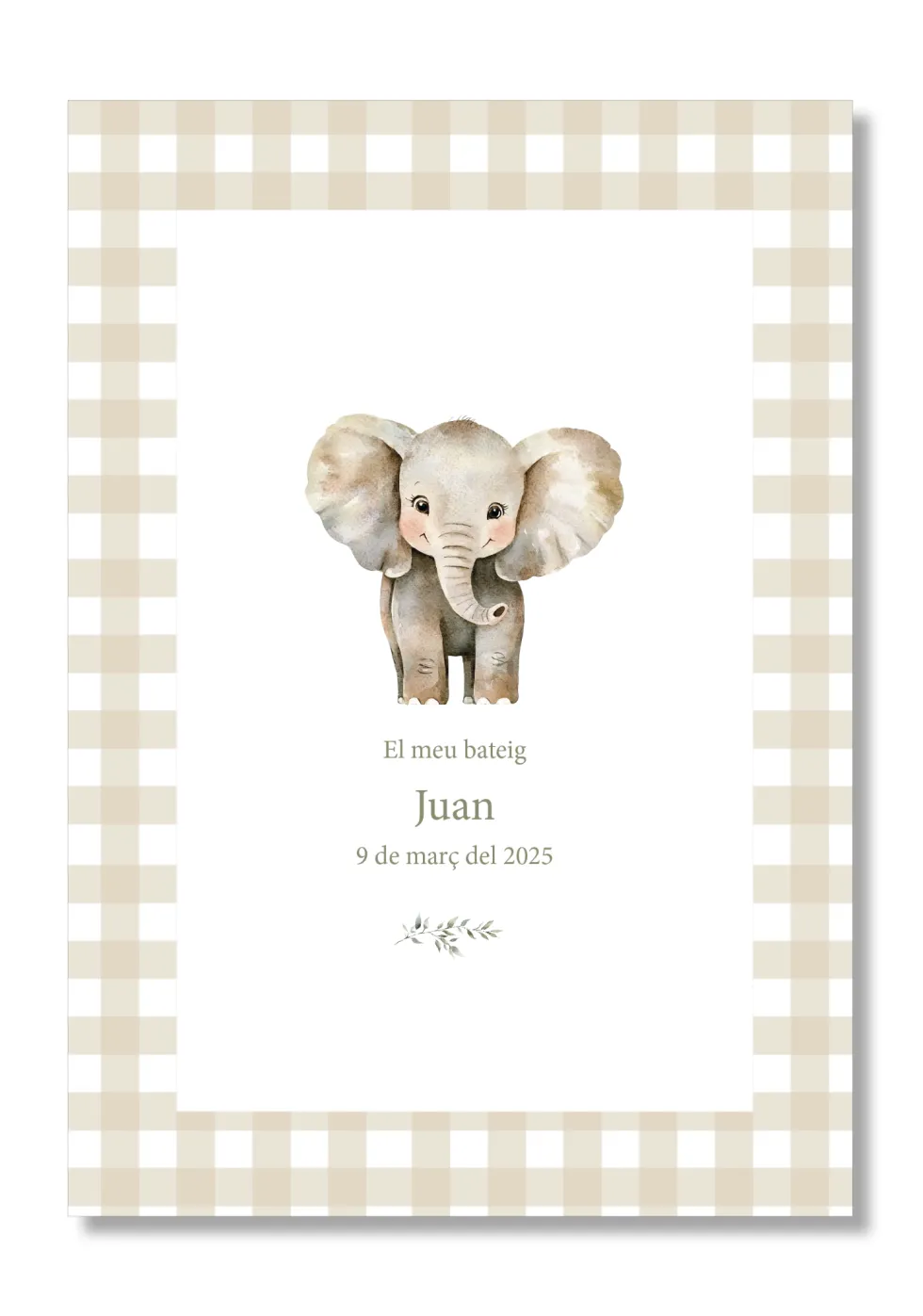 Lámina bautizo personalizable Bienvenida Vichy Animales.Tamaño A5.