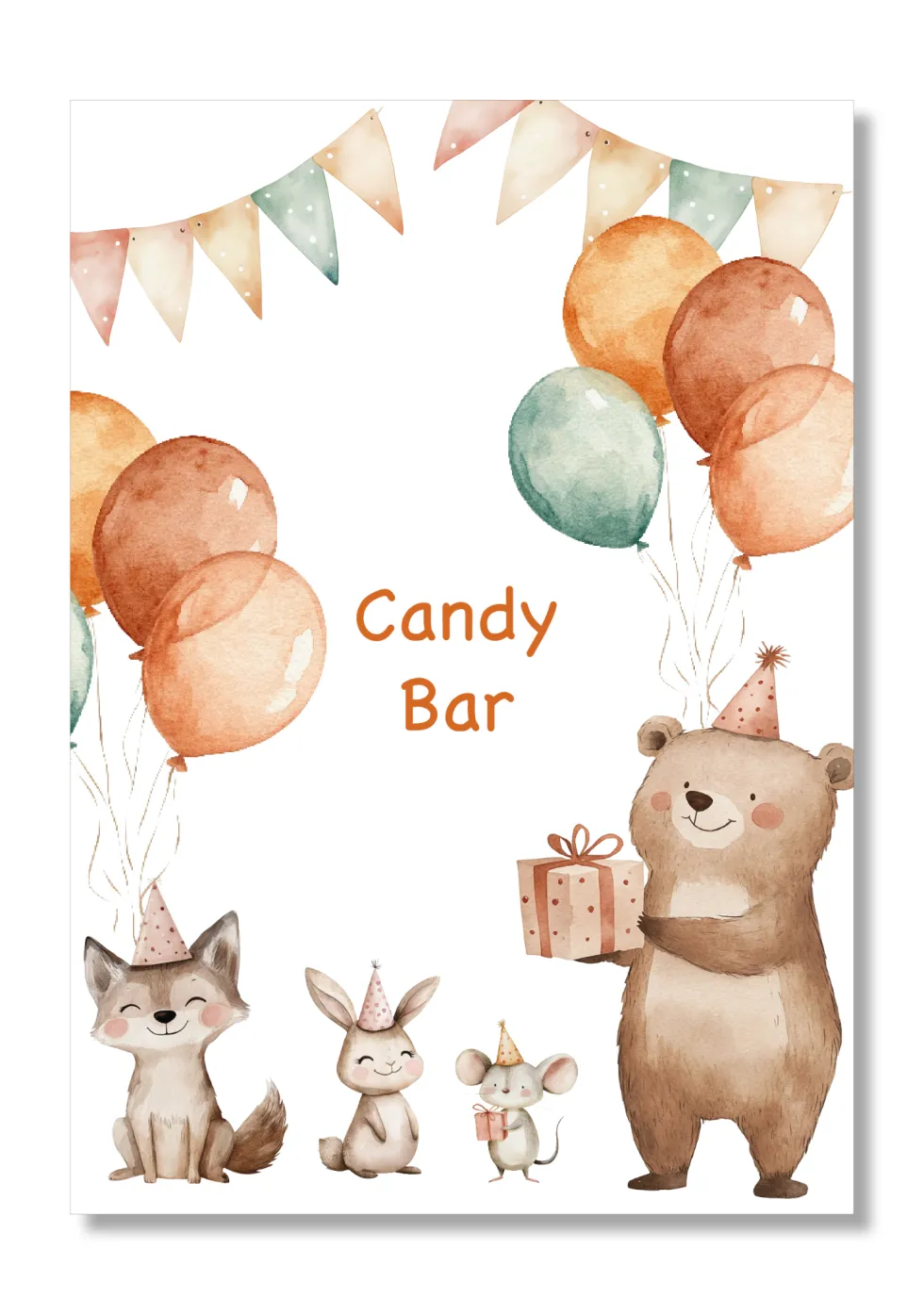 Lámina personalizable Candy Bar con motivos de animales. Tamaño A5.