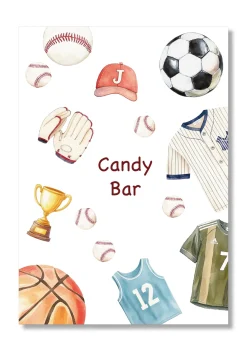 Lámina personalizable Candy Bar con motivos de deportes. Tamaño A5.