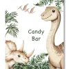 Lámina personalizable Candy Bar con motivos de dinosaurios. Tamaño A5.