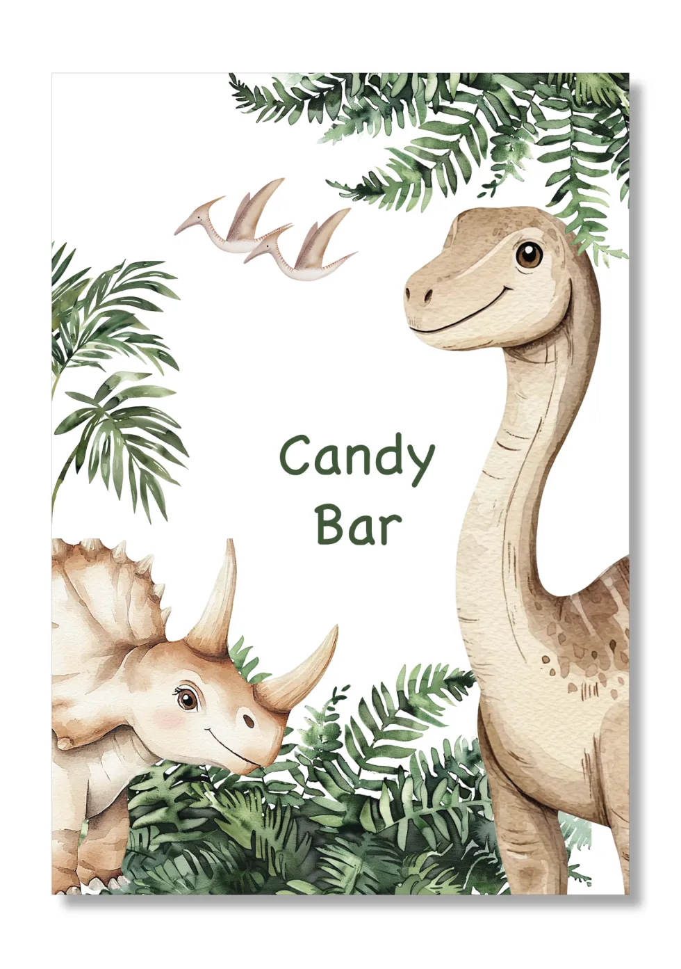 Lámina personalizable Candy Bar con motivos de dinosaurios. Tamaño A5.