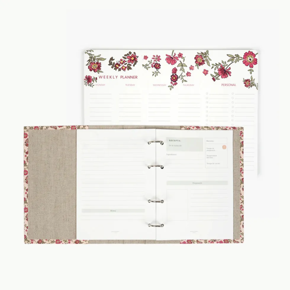 Pack Cocina "Floral Roses" I Planificador Menús + Carpesano Recetas + Recambio interior