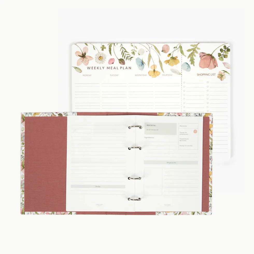 Pack Cocina "Spring Flowers" I Planificador Menús + Carpesano Recetas + Recambio Interior