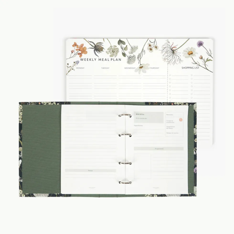 Pack Cocina "Wild Flowers" I Planificador Menús + Carpesano Recetas + Recambio Interior