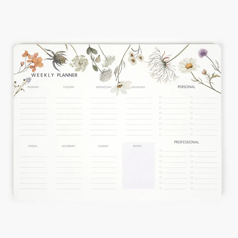 Pack Organización I Libreta + Planificador Semanal + Bloc Notas + Bolígrafo + Portabolígrafos (Wild Flowers)