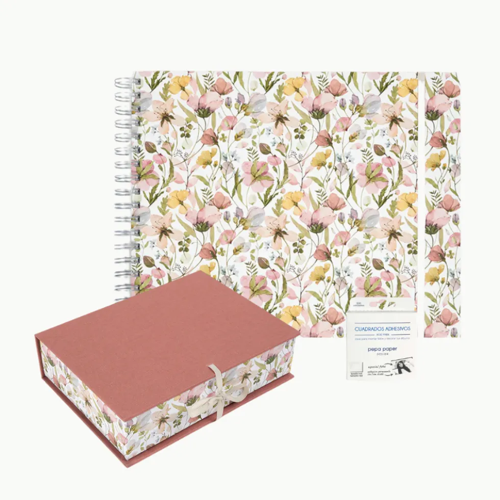 Pack Recuerdos "Spring Flowers" | Álbum Grande + Adhesivos + Caja Desk A5