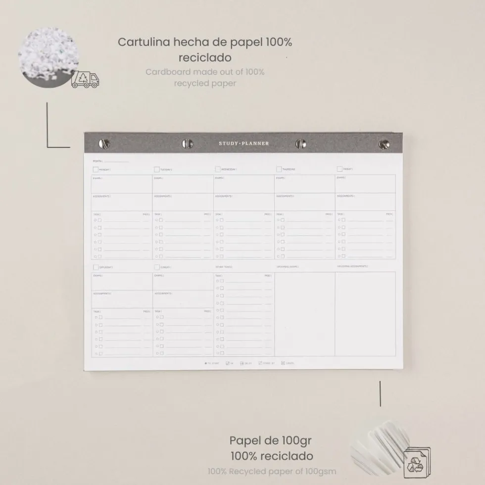 Planificador de Estudio · Bloc de notas A4