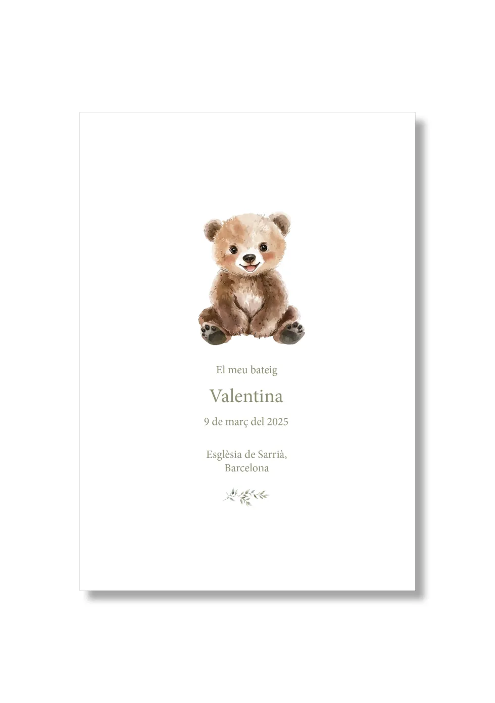 Recordatorio bautizo personalizable Clásica. Tamaño 80 x 120 mm.