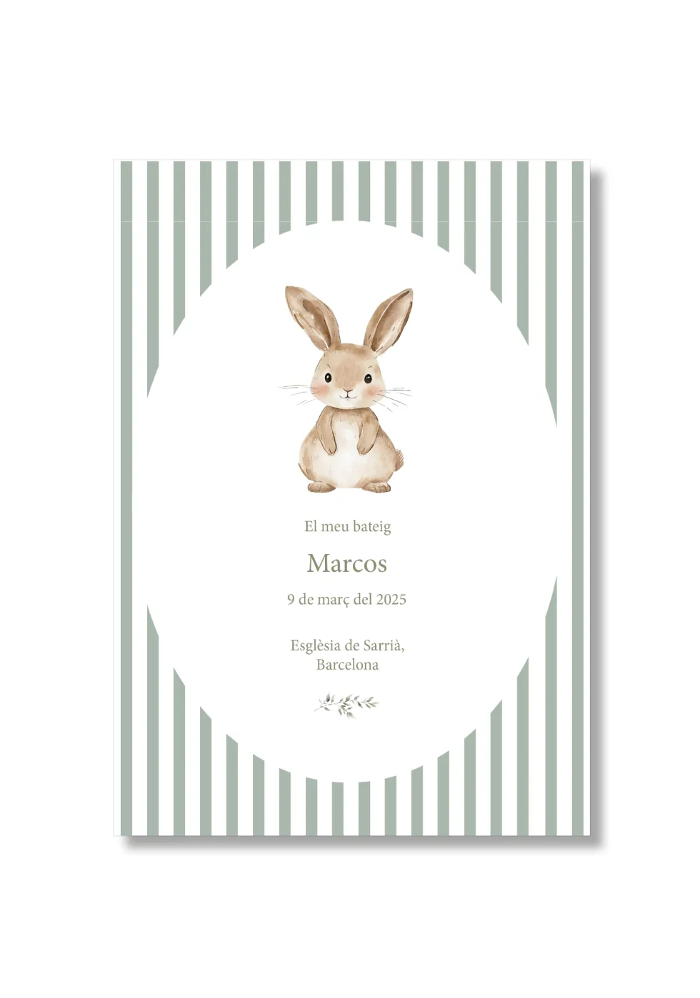 Recordatorio bautizo personalizable Rayas Animales. Tamaño 80 x 120 mm.