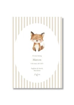 Recordatorio bautizo personalizable Rayas Animales. Tamaño 80 x 120 mm.