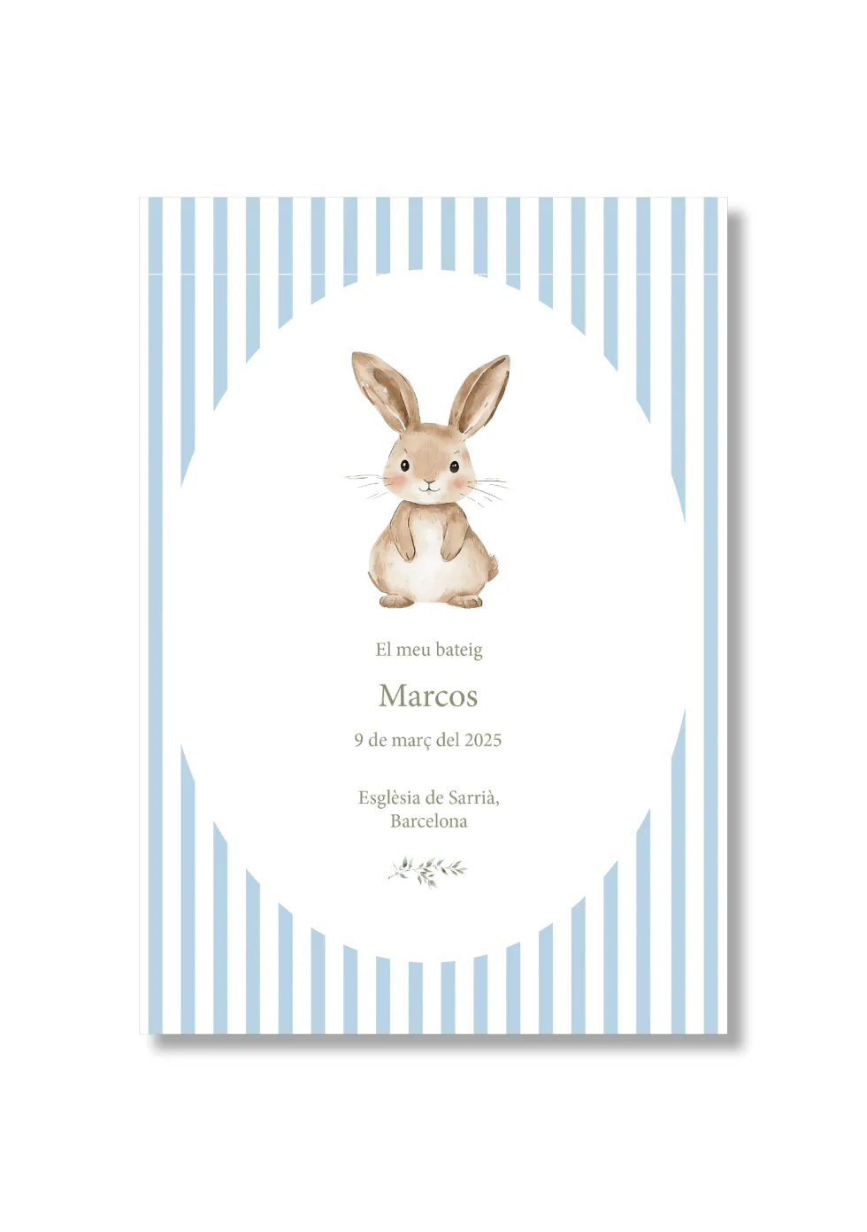 Recordatorio bautizo personalizable Rayas Animales. Tamaño 80 x 120 mm.