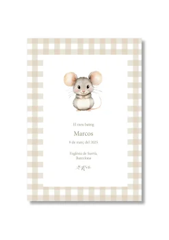 Recordatorio bautizo personalizable Vichy Animales. Tamaño 80 x 120 mm.
