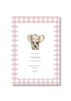 Recordatorio bautizo personalizable Vichy Animales. Tamaño 80 x 120 mm.