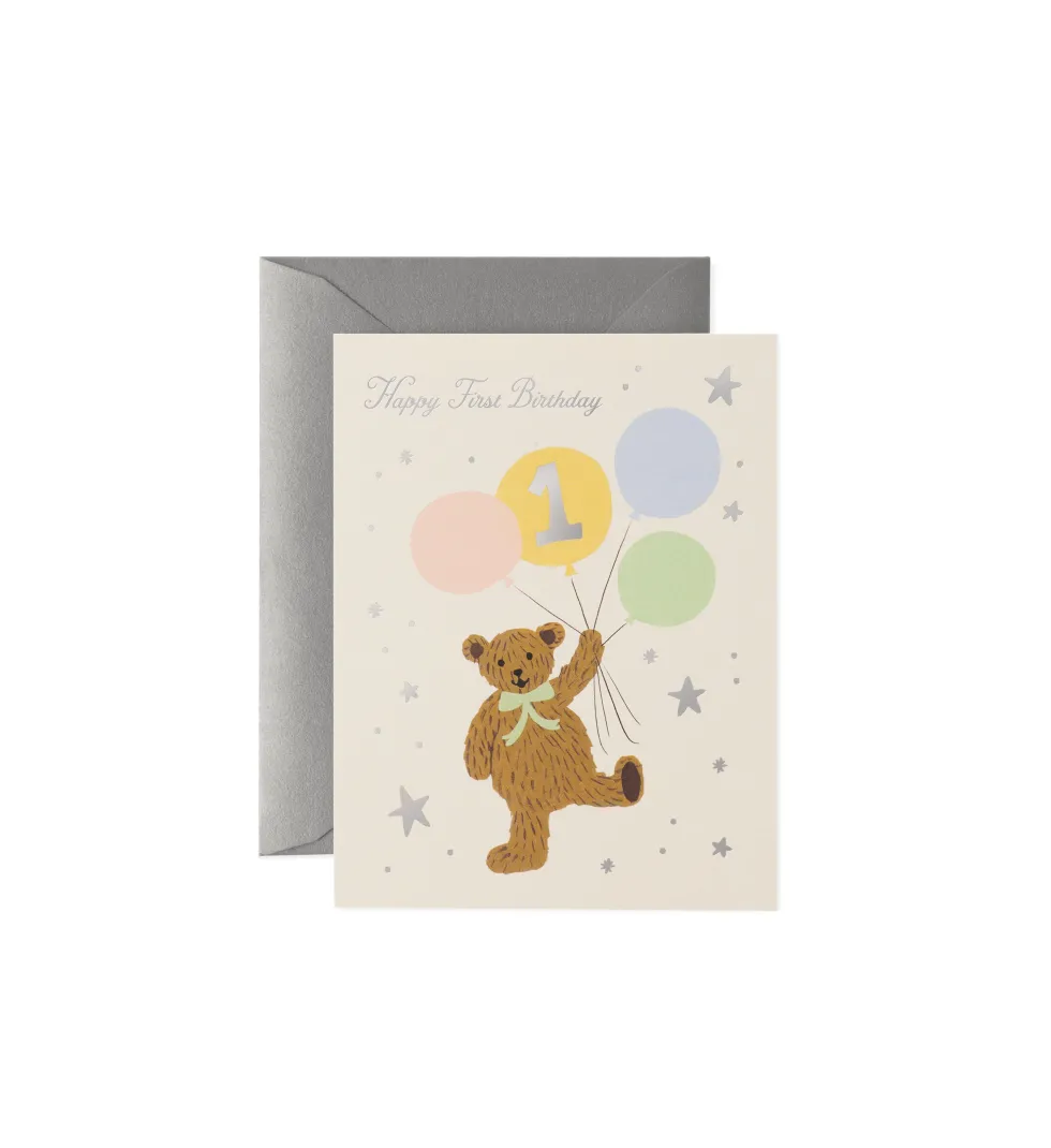 Tarjeta felicitación cumpleaños First Birthday Bear - Rifle Paper